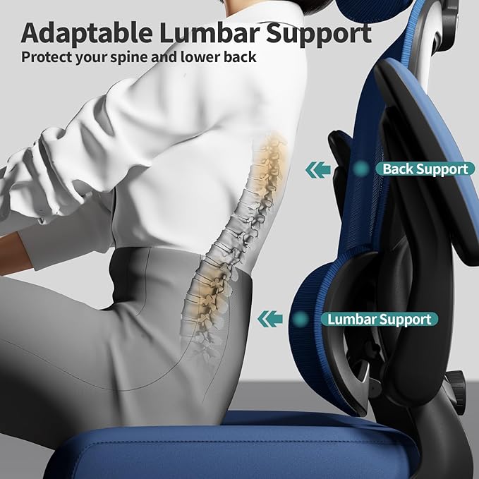 TRALT Office Chair Ergonomic Desk Chair, 330 LBS Home Mesh Office Desk Chairs with Wheels, Comfortable Gaming Chair, High Back Office Chair for Long Hours (Dark Blue)