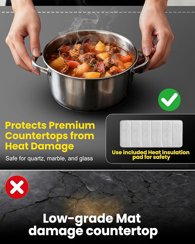 Graphene Large Food Warming Mat 500W 24"x16" with Insulation Pad for Countertop, Chafing Dishes for Buffet, Food Warmers for Parties, Hot Pads for Kitchen, Portable Heating Pad, Custom Setting, Grey
