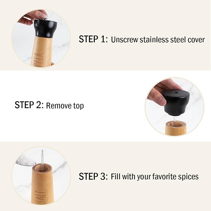 Rae Dunn Salt and Pepper Grinder Set of 2 - Bamboo Sea Salt Pepper Grinder - Classy Salt and Pepper Shakers - Pepper Mill & Salt Mill, Black