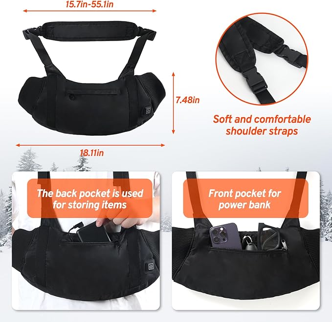 Heated Hand Warmers Pouch with 10000mAh Power Bank Included– 3 Levels Up to 14.5Hrs Double-Sided Heat, Adjustable Strap for Hunting & Camping, Waterproof Dual Pockets, Fleece Lined Survival Gear