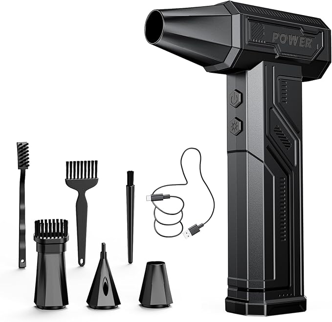 Super Wind Monster - 1 Min Fast Cleaning Dust, Compressed Air Duster, 4-Gear Adjustable Electric Air Duster with Light, Rechargeable Air Blower for Keyboard, PC, Car, and Home Cleaning