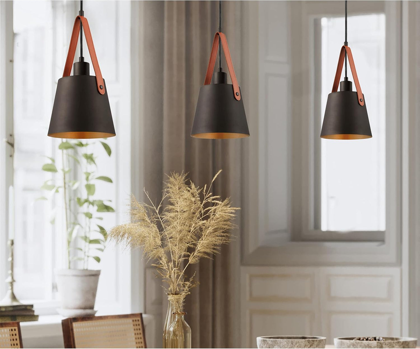 Westinghouse 6125300 Pasco Contemporary One Light Indoor Mini Pendant, Black-Bronze Finish with Leather Strap