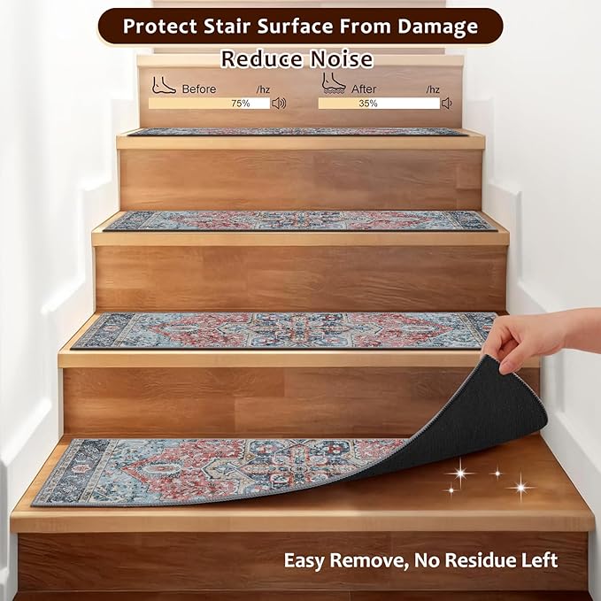 OJIA Non-Slip Stair Treads for Wooden Steps 30"x8" Indoor Stair Runner 15PCS Residue-Free Rubber Backed Carpet Stair Treads Staircase Step Treads Soft Stair Rugs Mats for Kids and Dogs