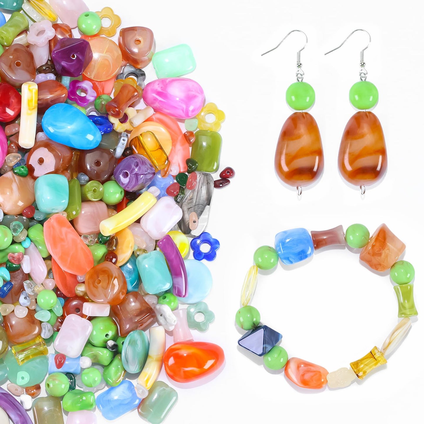Mixed Bulk Acrylic Beads for Crafts, Large Hole Hair Beads for Jewelry Making, Colorful Unique Shaped Big Beads for Bracelets Earrings Necklace, Macrame Beads with Large Holes, 5-31mm, One Pounds