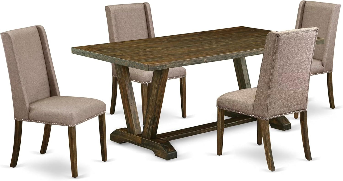 East West Furniture V777FL716-5 5 Piece Dining Table Set for 4 Includes a Rectangle Kitchen Table with V-Legs and 4 Dark Khaki Linen Fabric Upholstered Chairs, 40x72 Inch, Multi-Color