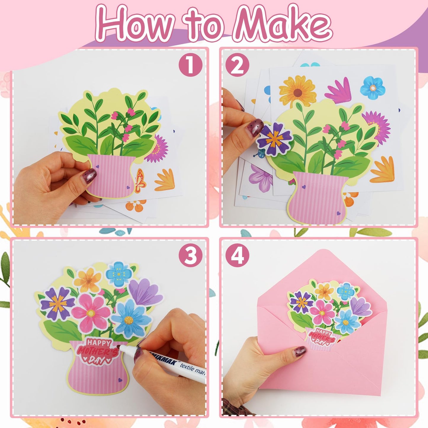ZCPTZ 36 Set Mother's Day Craft Kits - DIY Greeting Card Making Set with Flower Pot Cards, Stickers & Envelopes for Mom, Grandma Gifts, Fun Paper Craft Activity Home