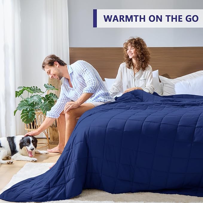 Weighted Blanket for Adults (20 lbs, 88” x 104”, Navy & Blue) Cooling Heavy Blanket for Sleeping Perfect for 190-210 lbs, Queen Size Breathable Blanket with Premium Glass Bead, Machine Washable