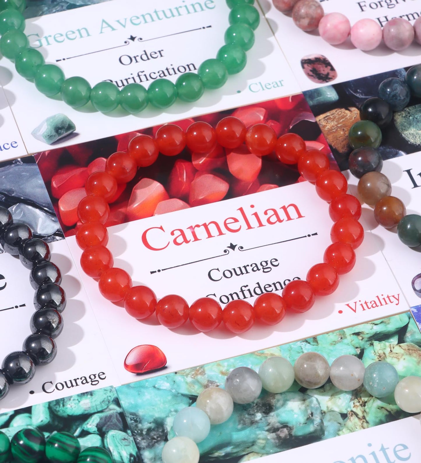 SAMOCO 16Pcs Natural Healing Crystal Bracelets for Women Men Semi-Precious Gemstone Beaded Bracelets Round Beads Gemstones Stretch Yoga Bracelet