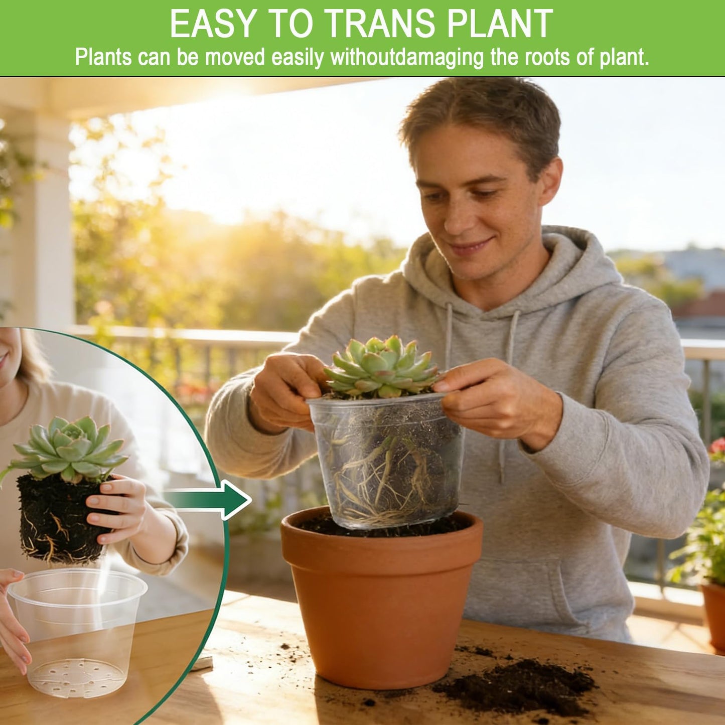 STAFANIE 7/8/10 Inch Large Clear Nursery Pots with Drainage Holes, Thick Reusable Plastic Plant Pots for Indoor Outdoor Plants, Seedlings, Succulents, Transplanting (7/8/10 inch)