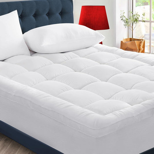CYMULA Mattress Topper Super Queen Size - Extra Thick Cooling Mattress Pad Cover for Back Pain - Soft Mattress Protector Bed Topper Pillow Top with 8-21 Inch Deep Pocket 3D Snow Down Alternative Fill