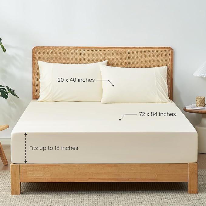 Cozy Bliss Premium Cooling Sheet Set Cali King Size, Q-Max>0.4, 3PCS No Flat Sheet with 2 Pillowcases, Breathable Fitted Sheet for Hot Sleepers & Night Sweats, Deep Pocket Up to 18 Inches, Cream White