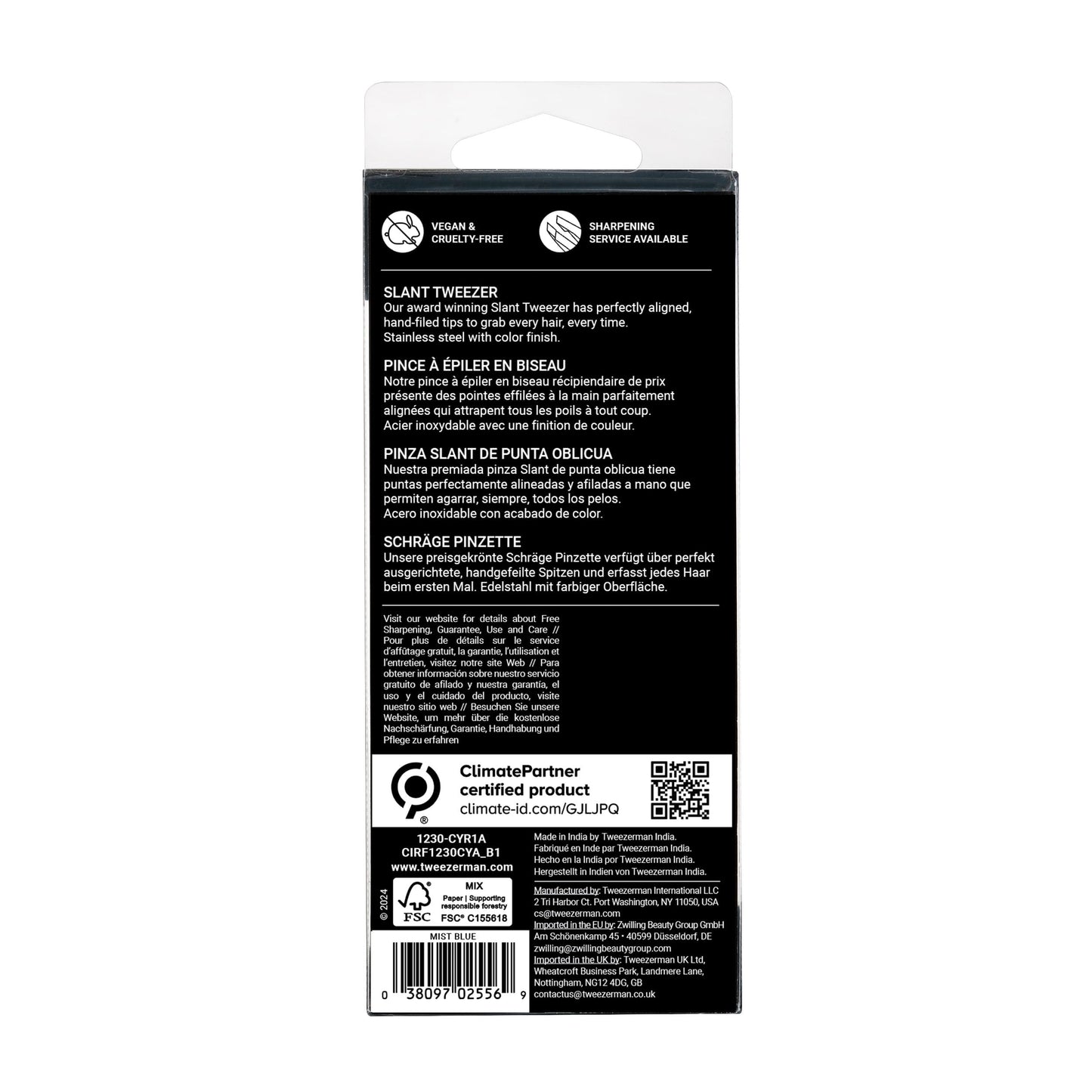 Tweezerman Exclusive Mist Blue Slant Tweezer - Hair Removal Tweezers, Stainless Steel