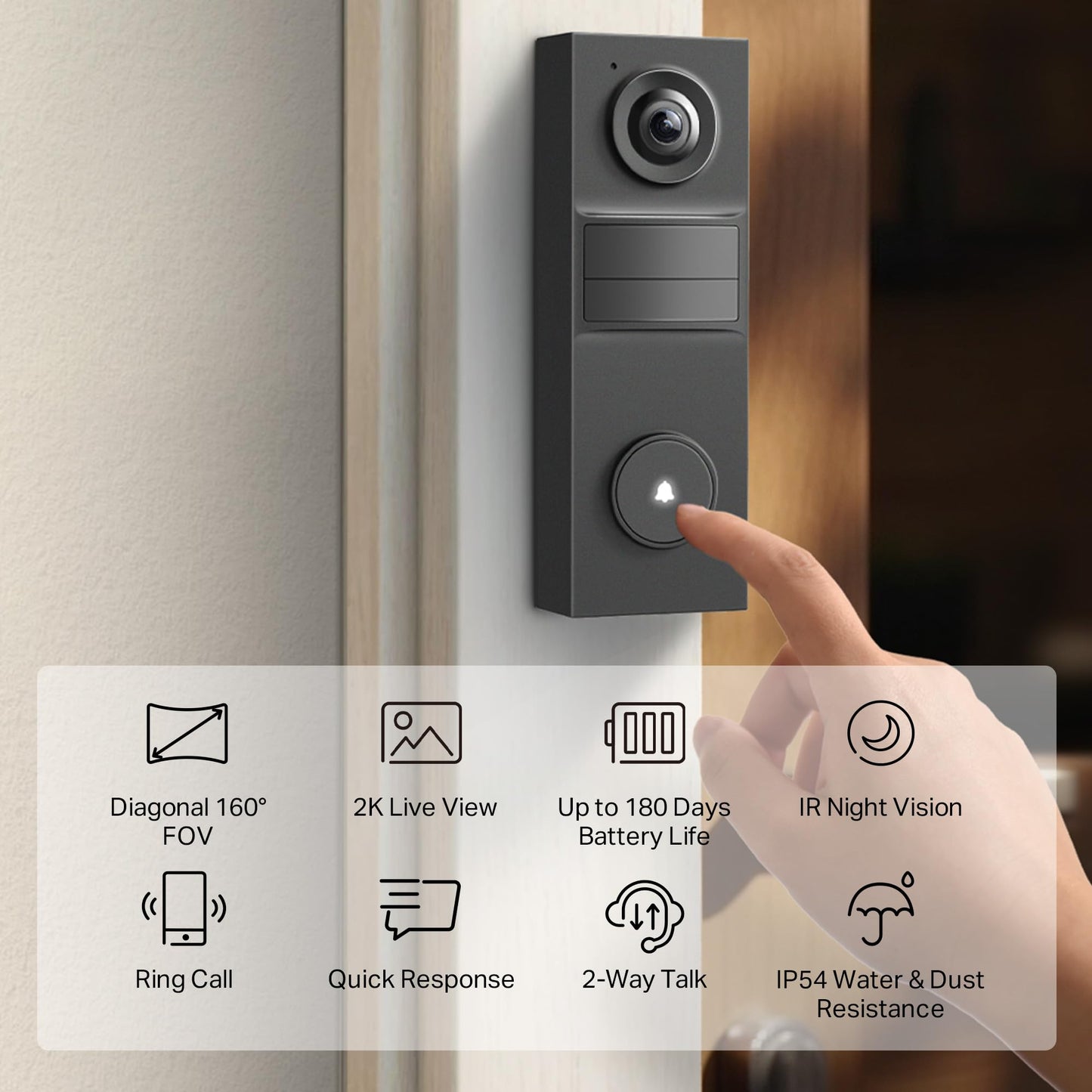 Tapo Smart Video Wireless Doorbell Camera - 2K, 160 Ultra-Wide View, Up To 180 Days Battery, Alexa, Google Assistant Compatible,