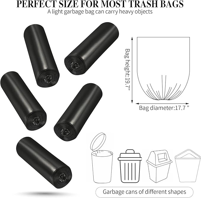 5 Rolls Small Trash Garbage Bags, 4 Gallon Strong Thin Material Disposable Kitchen Garbage Bags, Durable Plastic Trash Bags for Office Home Bedroom Garden Waste Bin, 100 Counts (Black)