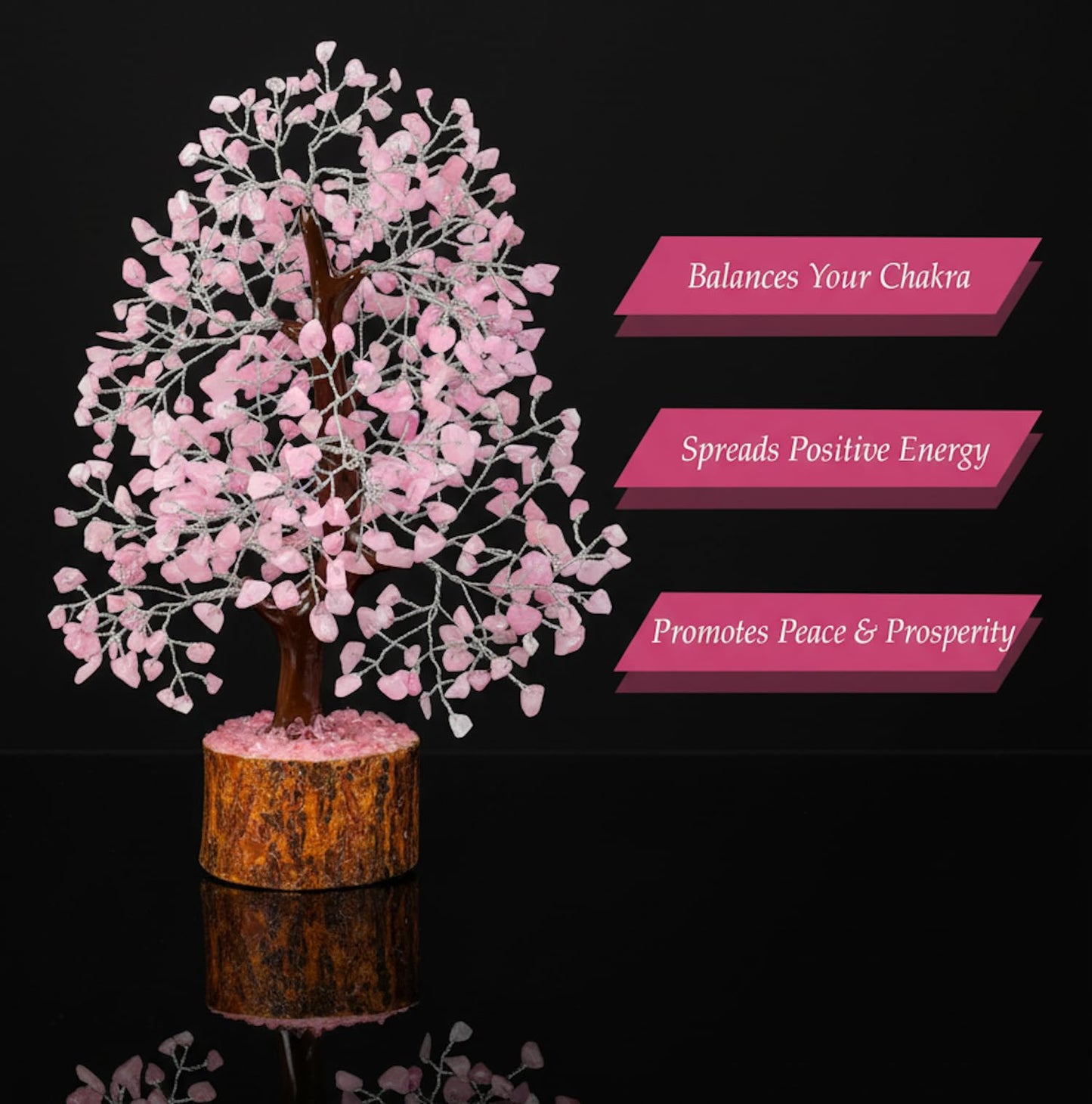 Rose Quartz Crystal Tree, Silver Wire Feng Shui Gemstone Tree, Chakra Healing Stones Crystal Decor, Artificial Bonsai Money Tree, Good Luck Spiritual Gifts for Women & Men, Meditation, 10-12 Inches