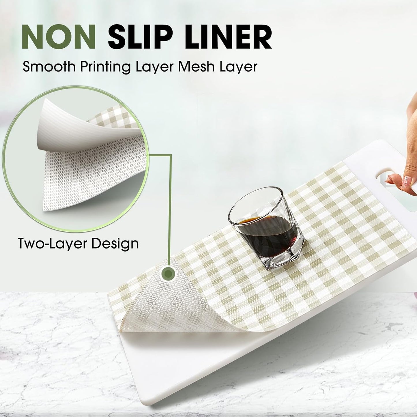 Beautysaid Shelf and Drawer Liner for Kitchen Cabinet, Non Adhesive Non Slip Shelf Paper Waterproof Washable Thickened for Dresser Pantry Shelve Bathroom Protector Liner(Checkered,12 in x 20FT)