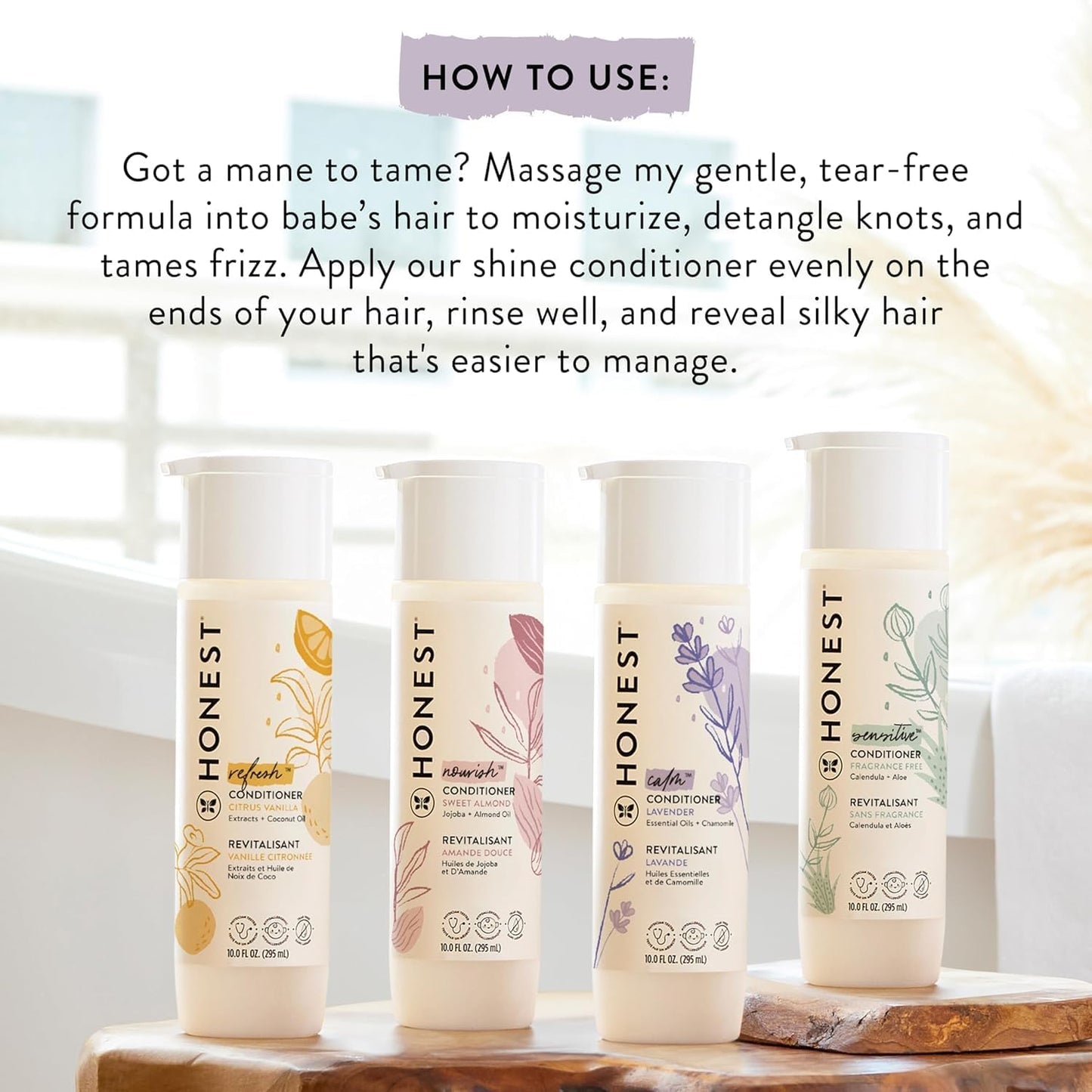 The Honest Company Silicone-Free Conditioner | Gentle for Baby | Naturally Derived, Tear-free, Hypoallergenic | Lavender Calm, 10 fl oz