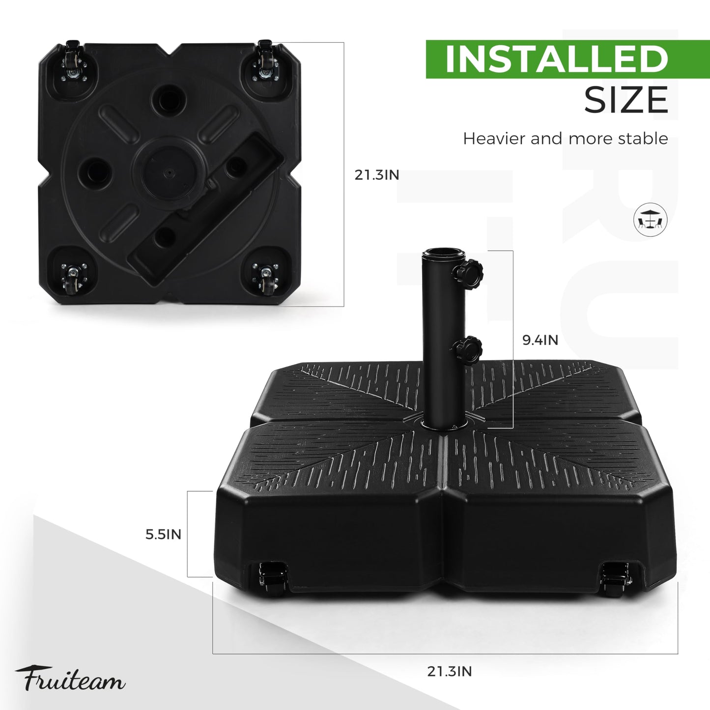 FRUITEAM 110lb Capacity Fillable Portable Umbrella Base with Wheels,Patio Umbrella Base Water & Sand Filled Umbrella Stand for Garden,Outdoor,Deck w/2 Locks,2Knobs