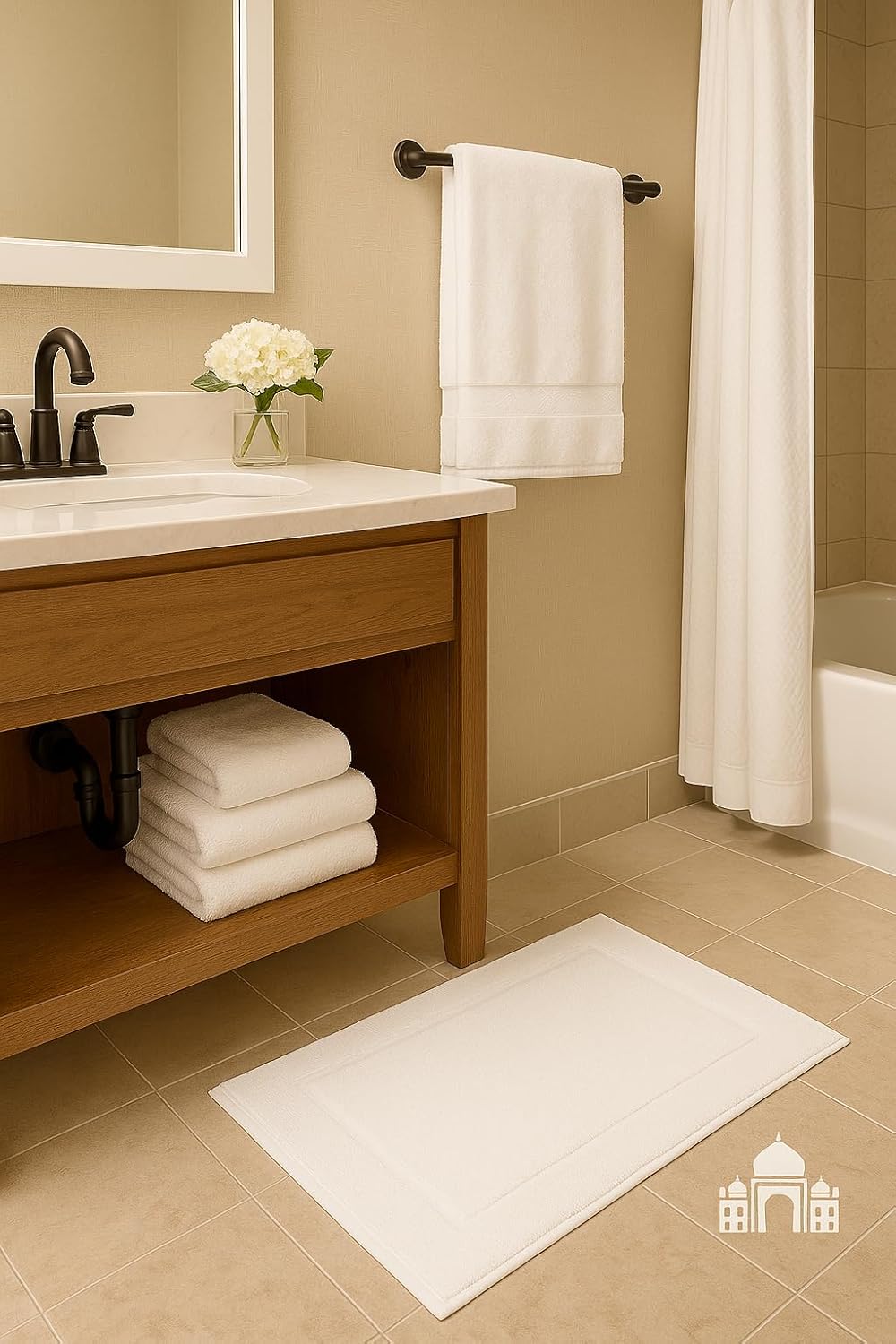 2-Pack White Cotton Bath Mats (20x30) – Extra Absorbent, Non-Slip, Machine Washable Hotel Quality Bathroom Mats – American Towels & Linens