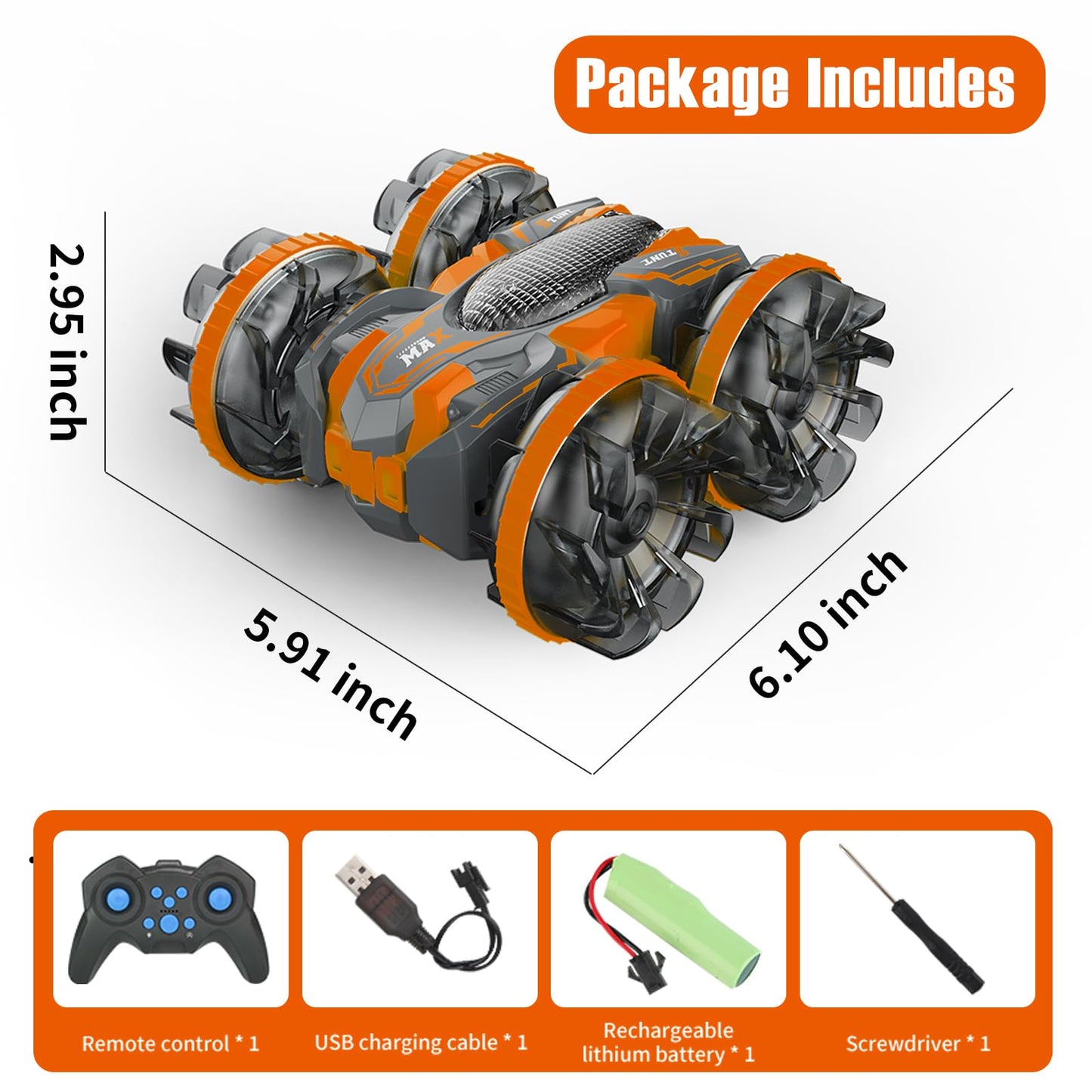MOMONOVA Amphibious Remote Control Stunt Car with Colorful LED Wheels for Kids 4-7 8-12, 4WD Double-Sided RC Stunt Car, 2.4GHz Remote, 360° Flip, Waterproof Vehicle Toy for Boys Girls Birthday Gift