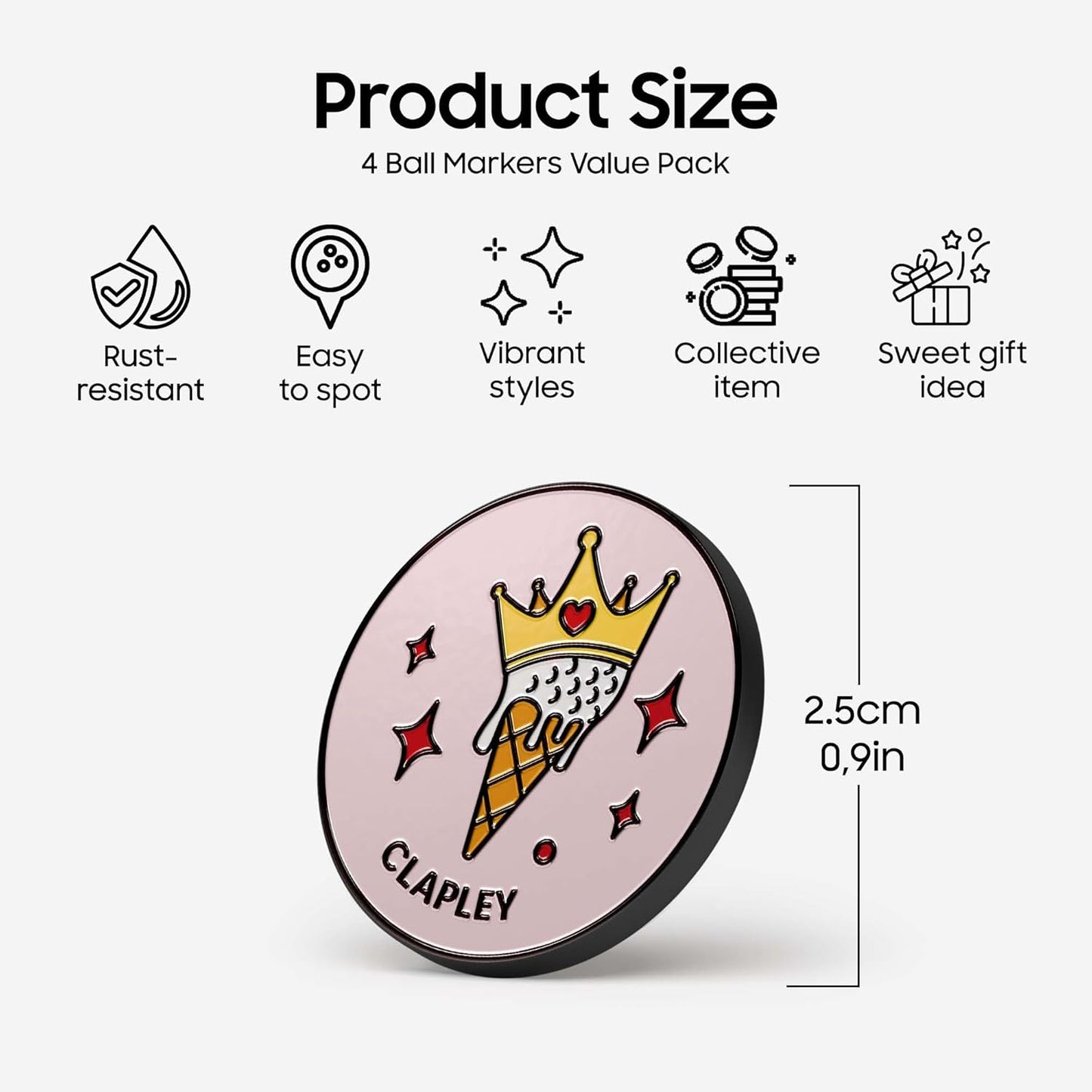 Ball Markers, 0.9 Inch, Made from Stainless Steel and Oven-Cured Enamel; an Essential Accessory for Golfers, Eye-catching and Easy to Spot On The Green, Pack of 4