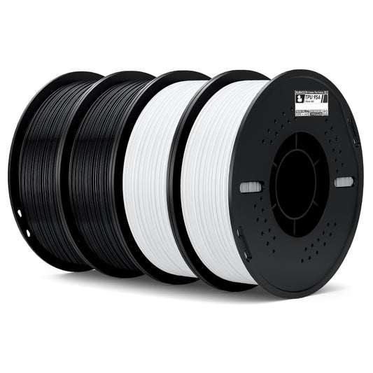 ELEGOO TPU Filament 1.75mm Black & White 4KG, 95A Flexible Soft 3D Printing Filament 4pcs 1KG Spool(2.2lbs) Fits for Most FDM 3D