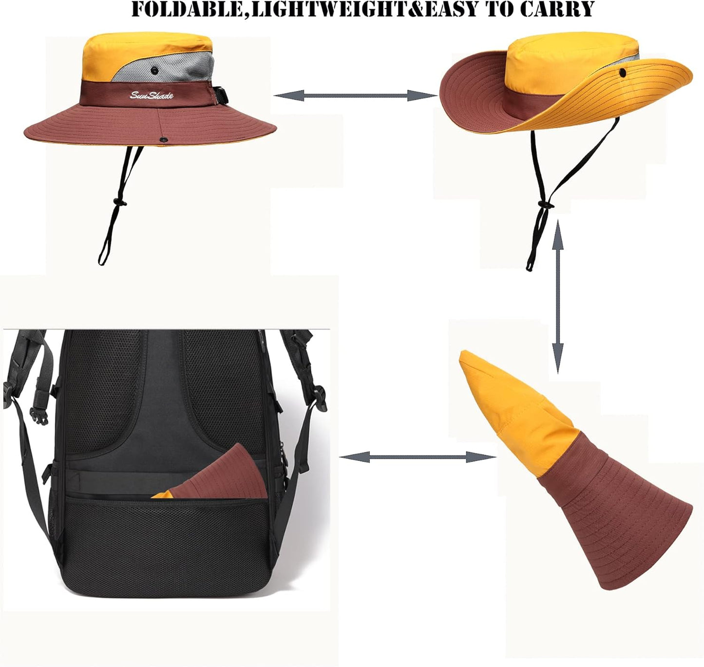 Womens Summer Sun Hat Beach Hat Wide Brim Outdoor UV Protection Hat Foldable Cool Mesh Ponytail Bucket Hat
