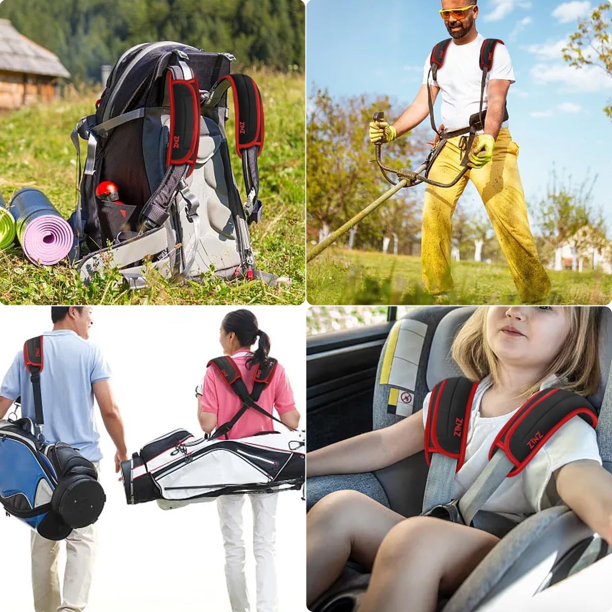 ZINZ 2-Pack Universal Shoulder Pad with Ultra thick Cushion for Bag Luggage Bag Crossbody, Plus Long & Anti-Slip & Breathable,Black-Wine edge-2Pack
