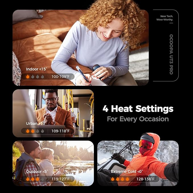 OCOOPA AI Smart Magnetic Double-Sided Heating Hand Warmers Rechargeable 2 Pack,10000mAh Electric Heater, Larger Warming Surface, 4 Heat Levels, Max 136°F, Men Gifts for Christmas,UT3 PRO