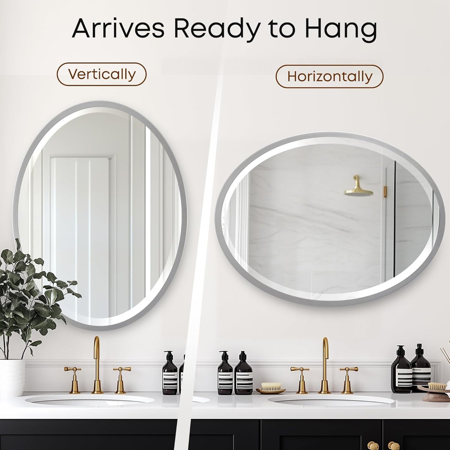 OVALCREST - Oval Wooden Beveled Wall Mirror for Home Decor, Bathroom, Vanity, Bedroom, Living Room, Hallway - London Style (Silver Spray) 17.1 x 21.1