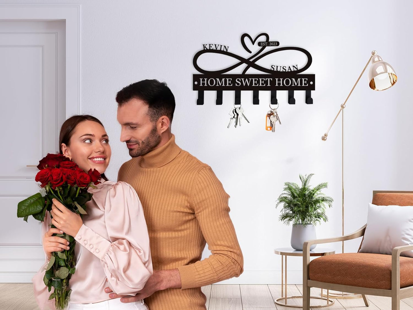 Personalized Key Holder for Wall, Personalized Metal Infinity Heart Key Hooks, Custom Name Key Rack, Coat Rack, Custom Name Key Rack