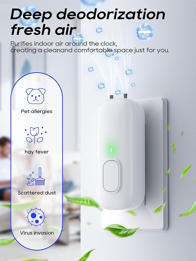 Cat Litter Deodorizer Plug in - Ozone-Free Negative Ion Air Purifier for Litter Box, Compact Odor Eliminator for Strong Pet Odors, Dog Odor Eliminators for Home, Bedroom, Kitchen (white 3pcs)