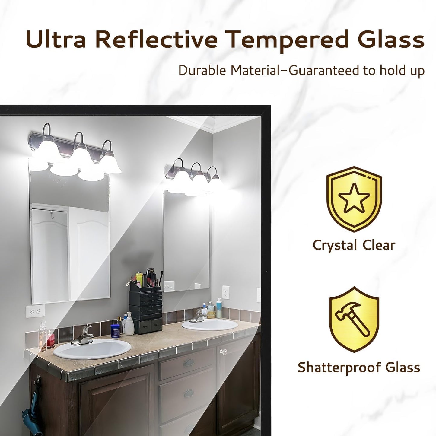 Bathroom Mirror 26"x38" Wall Rectangle Mirror Black Vanity Square Frosted Metal Frame Anti-Rust Tempered Glass Hangs Mirror for Bathroom Bedroom Entryway Living Room Decorative