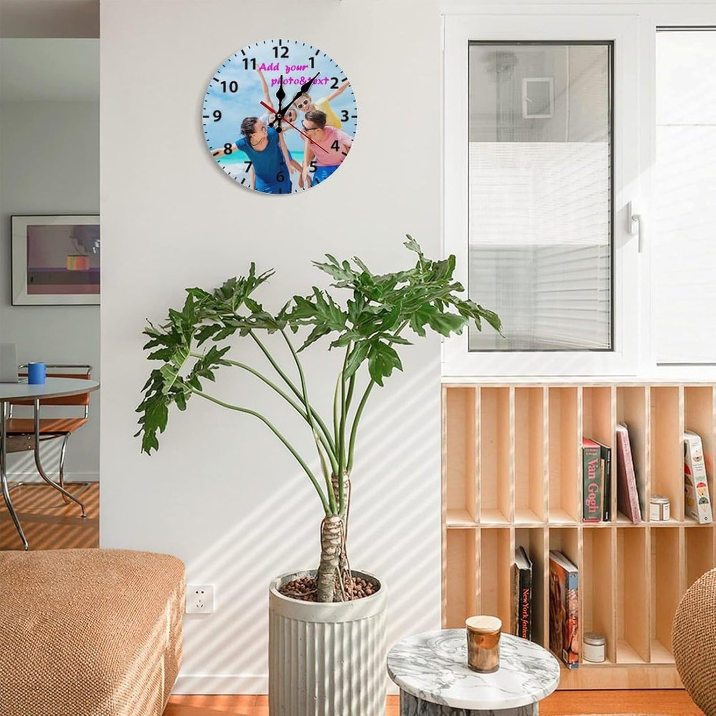Custom Wall Clock,Personalized Wood Clock add Your Photo/Text,Customizable Silent Round Decoration for Kitchen Bathroom 13.4inch style1