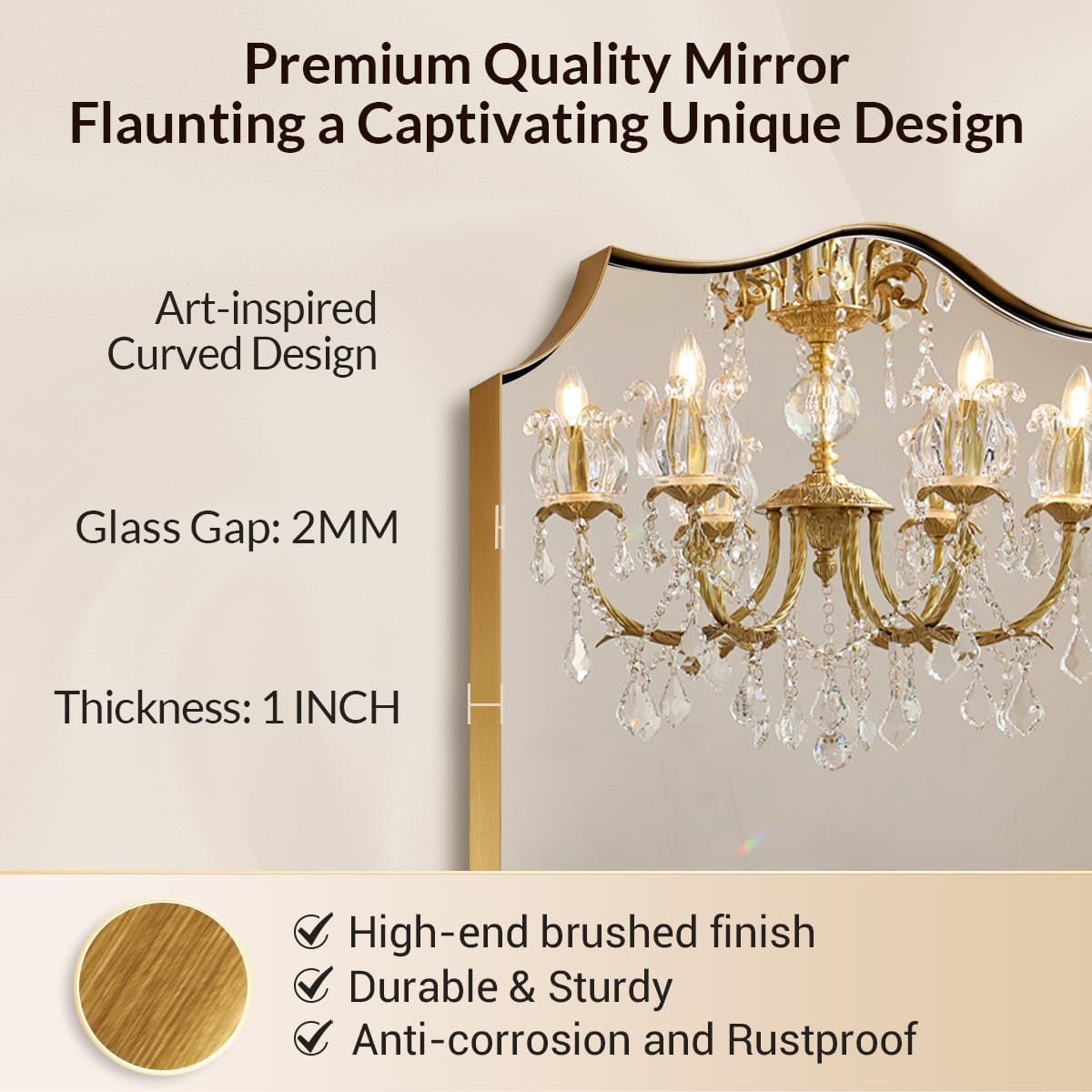 24x32 Gold Mirror, Brushed Gold Scalloped Mirror for Bathroom in Premium Stainless Steel Metal Thin Frame Deep 1", Antique Brass Irregular Wall Mirror Hangs Horizontal or Vertical