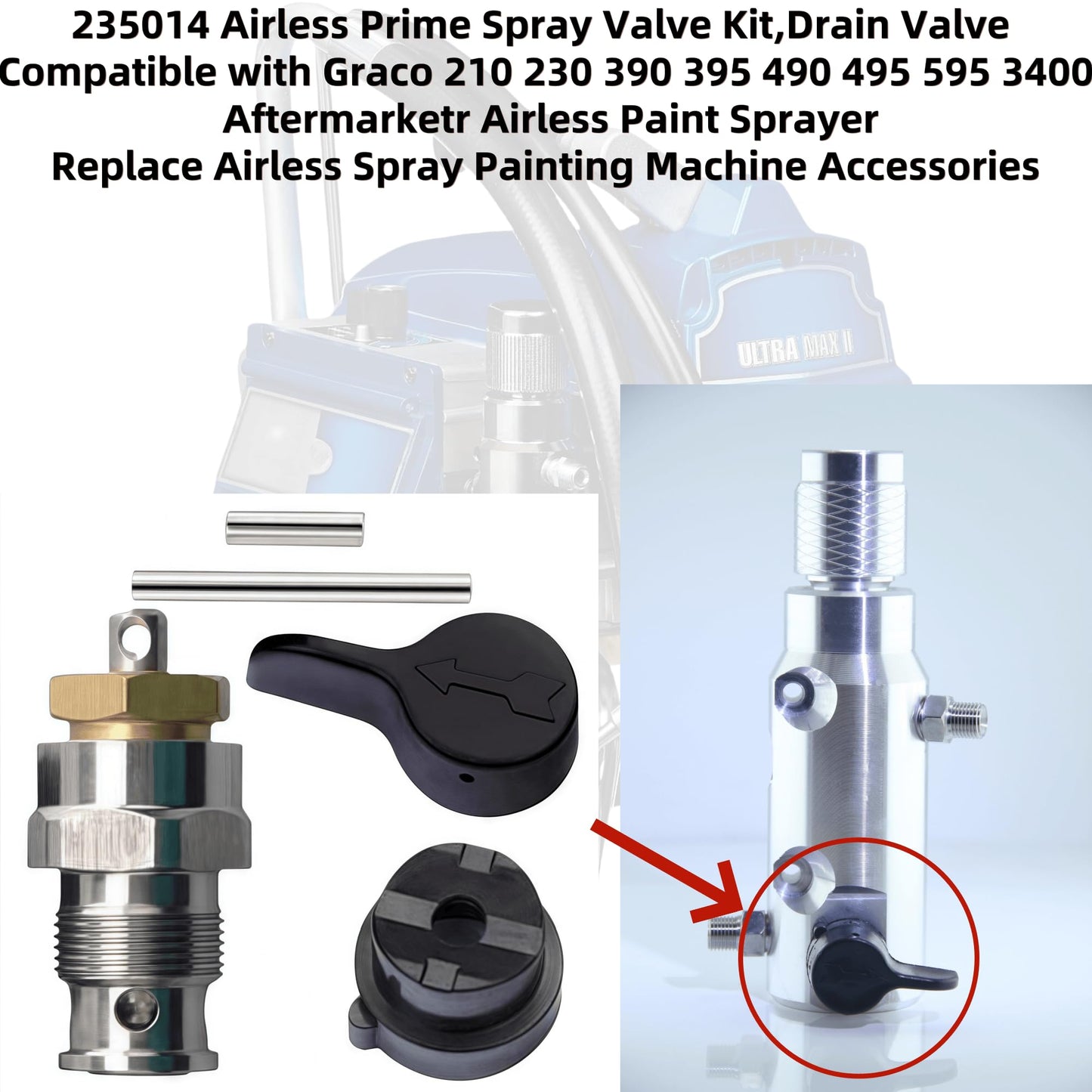 235014 Airless Prime Spray Valve Kit,Drain Valve Compatible with Graco 210 230 390 395 490 495 595 3400 Aftermarketr Airless Paint Sprayer,Replace Airless Spray Painting Machine Accessories 3 Pack