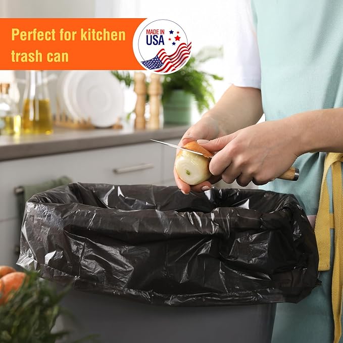 Delxo 30-33 Gallon Trash Bags, 1000 Count – 0.6 Mil Medium Duty Garbage Bags, Durable Plastic Bolsas para basura, Perforated Design– Made in USA for Kitchen, Yard, Office (Black)