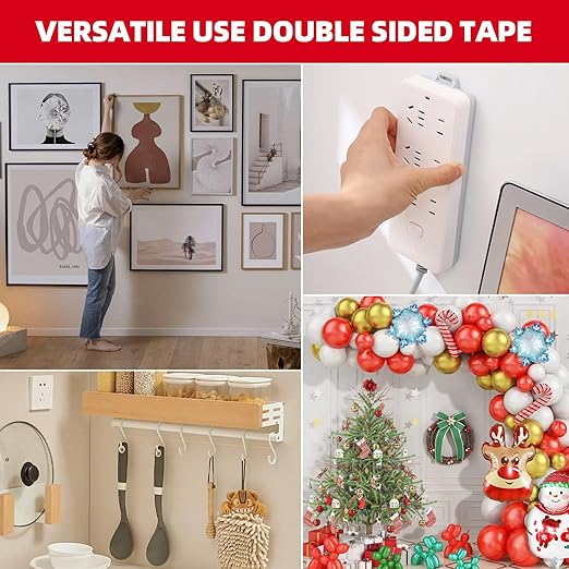 Double Sided Tape Heavy Duty 2in x 10ft, Heavy Duty Removable Mounting Tape, Adhesive Strips Double Sided Mounting Tape, Strong Foam Tape for Walls Picture Hanging Poster, Car, LED Strip Light