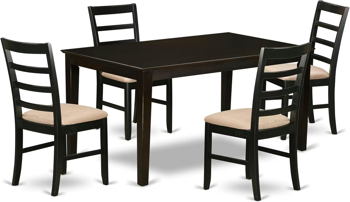 East West Furniture CAPF5-CAP-C 5 Piece Dining Room Furniture Set Includes a Rectangle Kitchen Table and 4 Linen Fabric Upholstered Dining Chairs, 36x60 Inch, Cappuccino