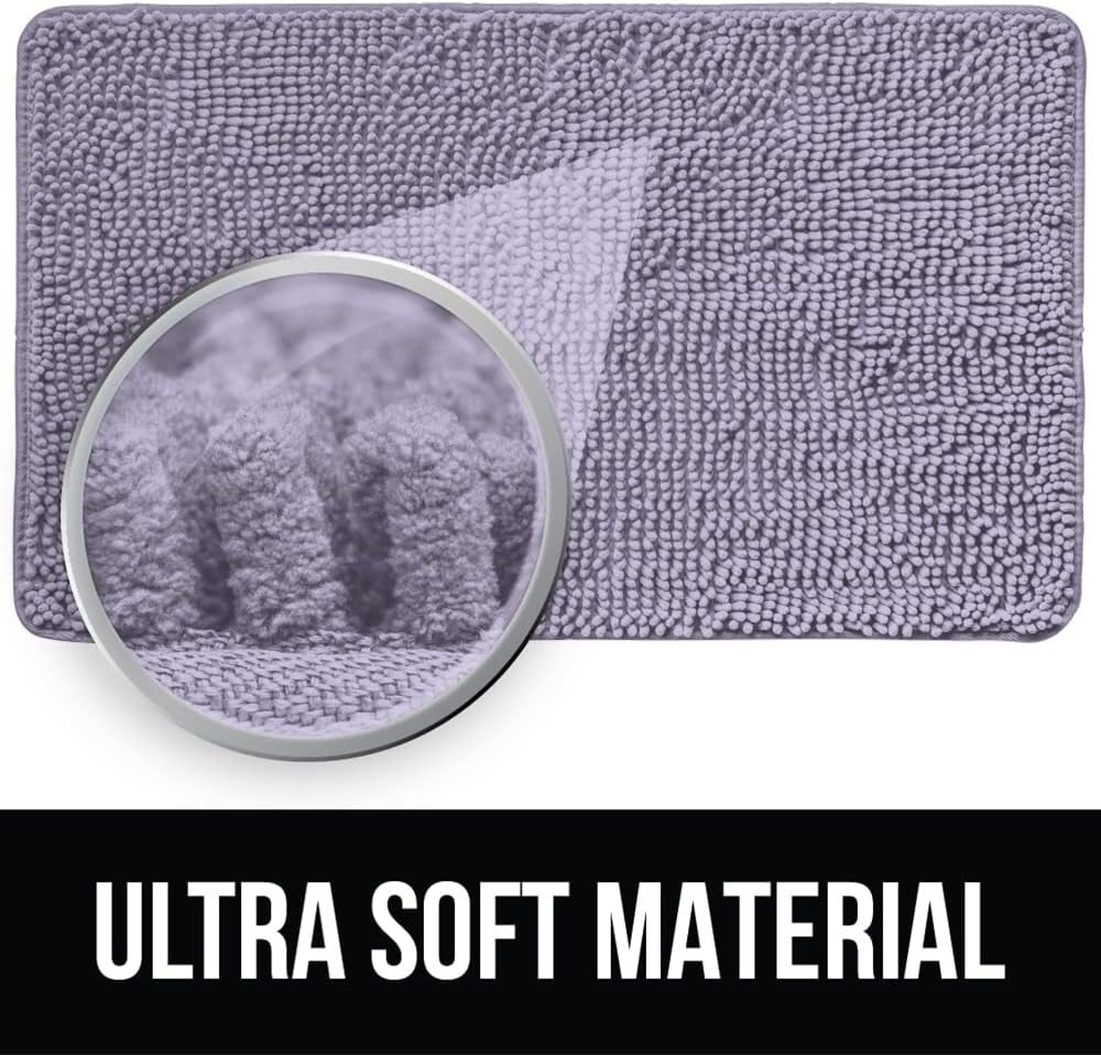 KANGAROO Bathroom Rugs, Chenille Soft Absorbent Bath Rug, Shaggy Shower Mat, Quick Dry Machine Wash Bathmat, Plush Carpet Mats for Tub, Bathtub and Room Home Decor Accessories, 30x20, Light Purple