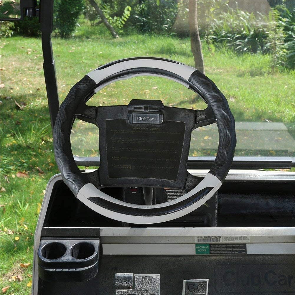 Golf Cart Steering Wheel Cover for Club Car, Pu Leather Microfiber Anti Slip Steering Wheel Cover(Black Grey)