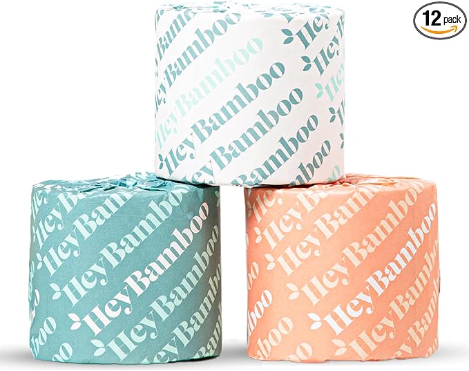 12 - HeyBamboo 100% Bamboo 3-Ply Toilet Paper, Ubleached, Non Toxic, 12 Double Rolls, 360 Sheets, FSC Certified, Soft & Strong, Pack of 12, Plastic-Free