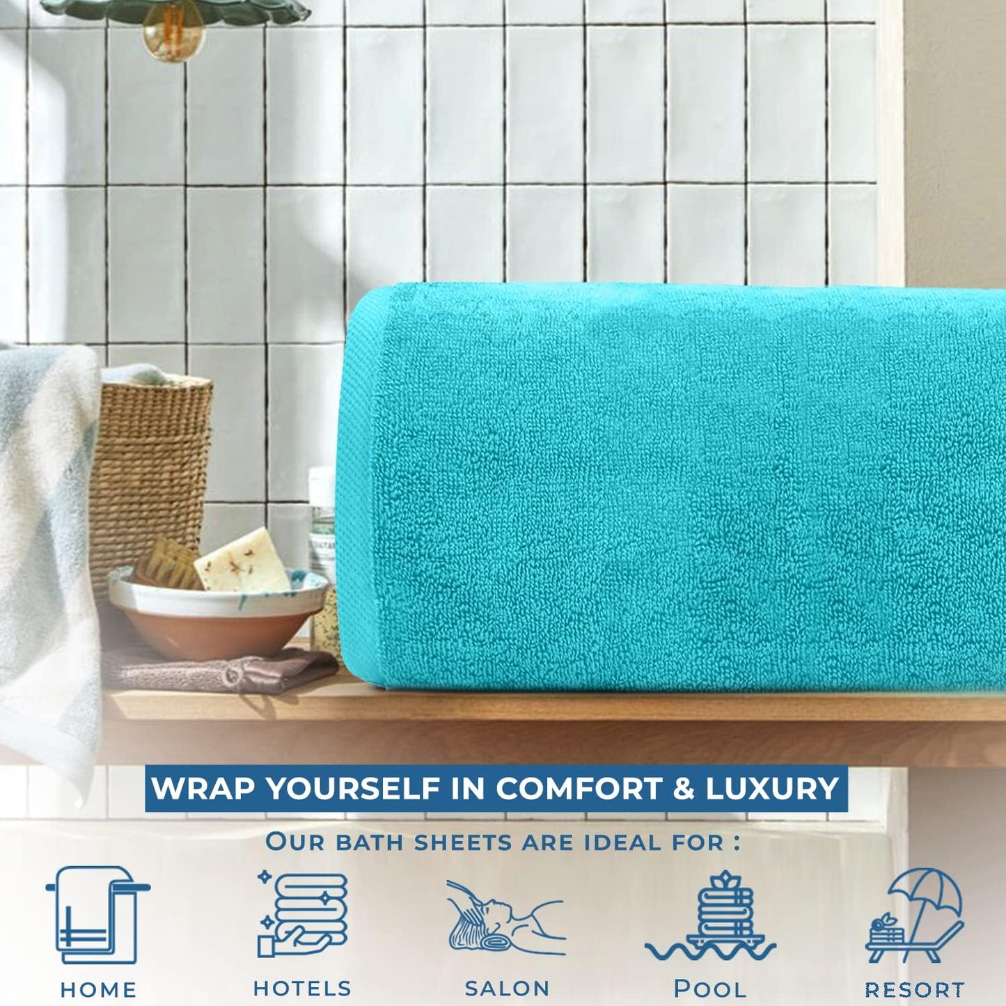 DAN RIVER Pack of 1 Bath Sheet 40x80 Inches, Jumbo Bath Sheets for Adults, Thick and Absorbent Large Towels - Aqua
