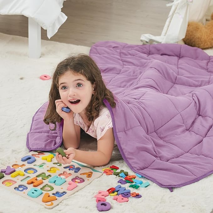 Purple Weighted Blanket Kids 5lbs, 36"x48", Cooling Heavy Throw Blanket for 20-40lbs, Microfiber Soft Thick Big Blankets Weighted Comforter Breathable Gift for Sleeping
