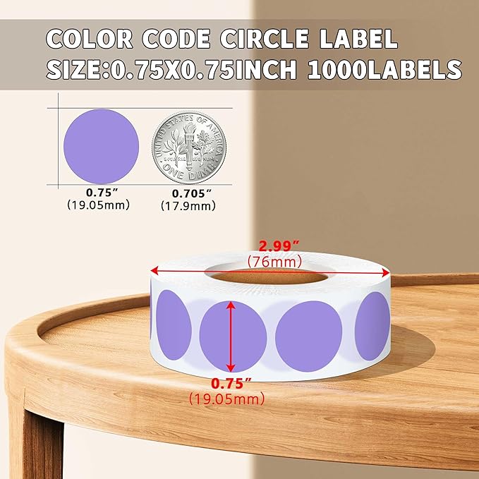 0.75 Inch Multi - Purpose Labels,1000 PCS 3/4" Lavender Stickers for Classroom, Papers, Market, Price Tags, and Library Book Labels. Non - Printable Round Colored Dot