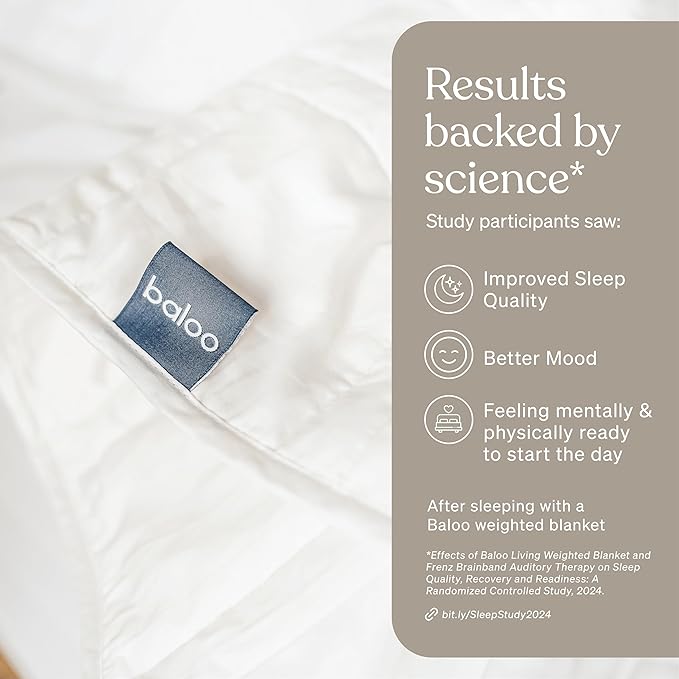 Baloo Weighted Blanket for Adults 15 lb (Pebble White, 60"x80") | Cool & 100% Cotton | Machine Washable & Dryer Safe | Glass Microbead Fill