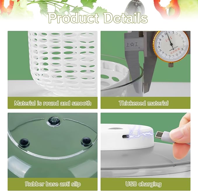 Electric Salad Spinner, 6L Lettuce spinner,Large Capacity Salad Vegetable Dryer,Fruit Salad Washer spinner dryer for Home Kitchen Washing & Drying Leafy Vegetables