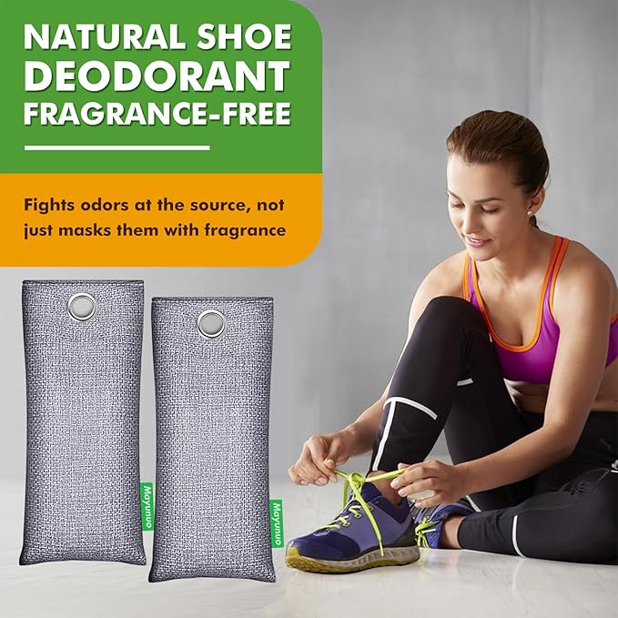 Activated Charcoal Odor Absorber, Natural Shoe Deodorizer Inserts, Smell Remover, Bamboo Charcoal Air Purifying Bags, Shoe Odor Elimination for Sneaker, Boots, Lavender Scent 2 Pack