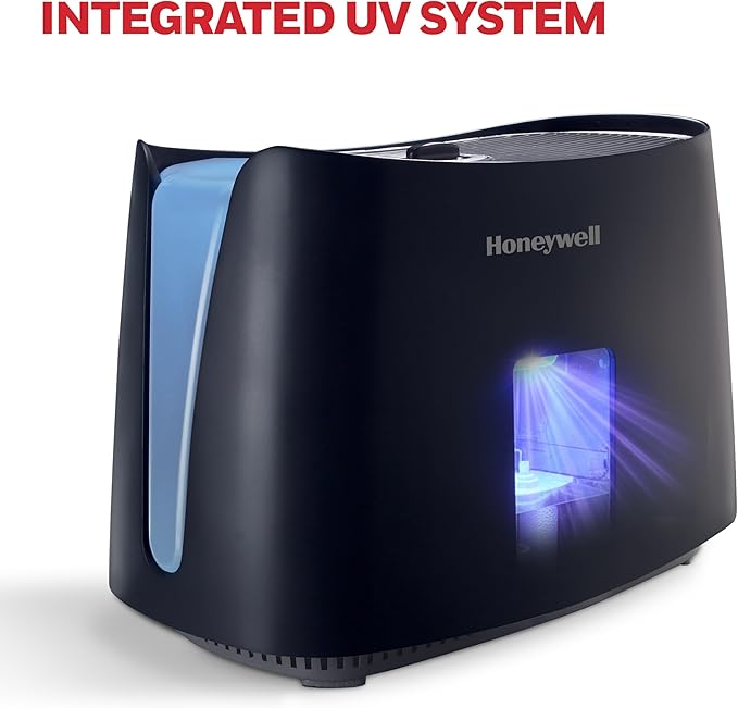 Honeywell Cool Moisture Humidifier For Bedroom, Medium Rooms, 1.1 Gallon, Invisible Moisture Humidifier for Baby, Kids, Quiet, Easy to Clean, UV Technology, Black, HCM350B