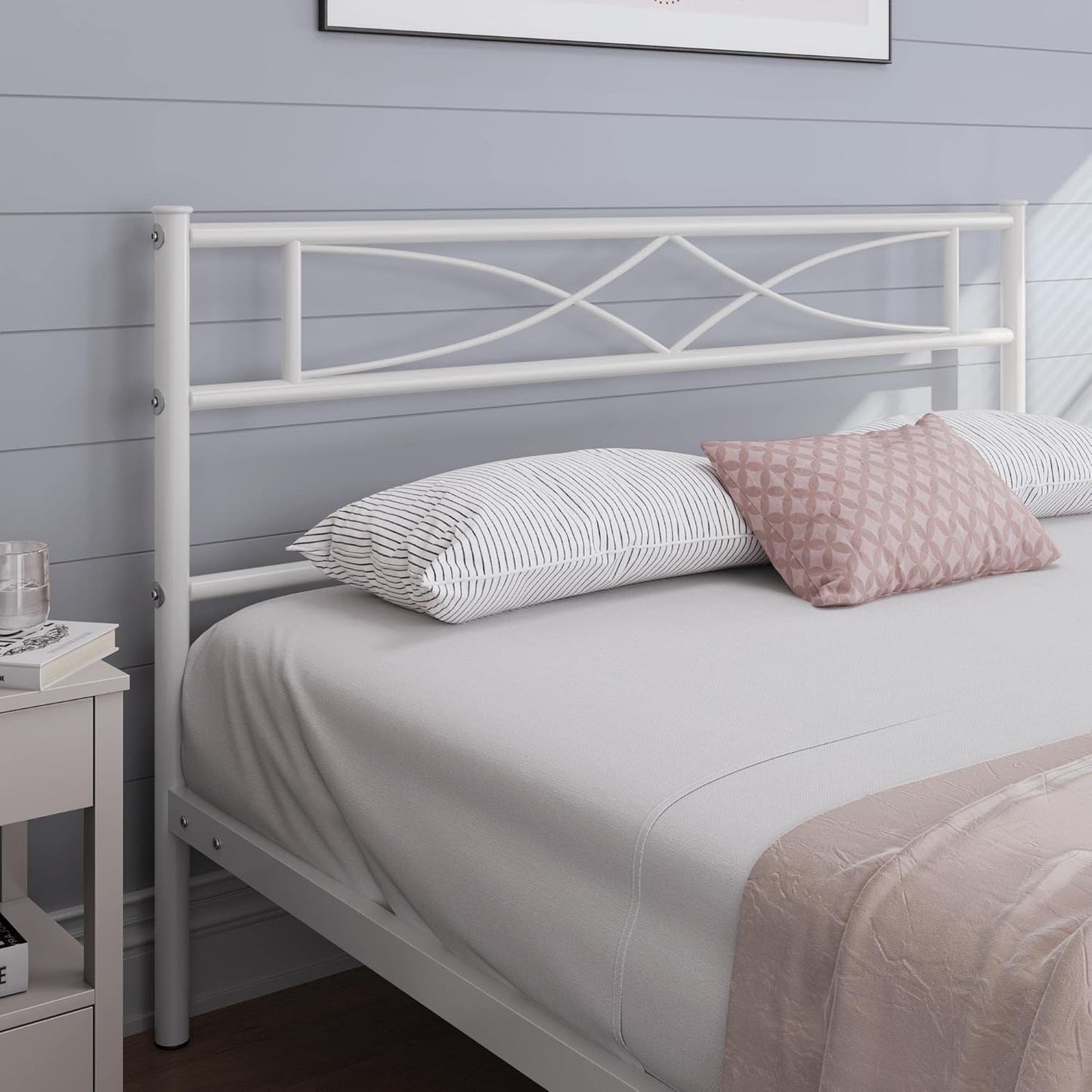Yaheetech Metal Full Size Bed Frame, Platform Bed Frame, Mattress Foundation with Curved Design Headboard & Footboard, NO Box Spring Needed, Heavy-Duty Support, Easy Assembly, Full, White